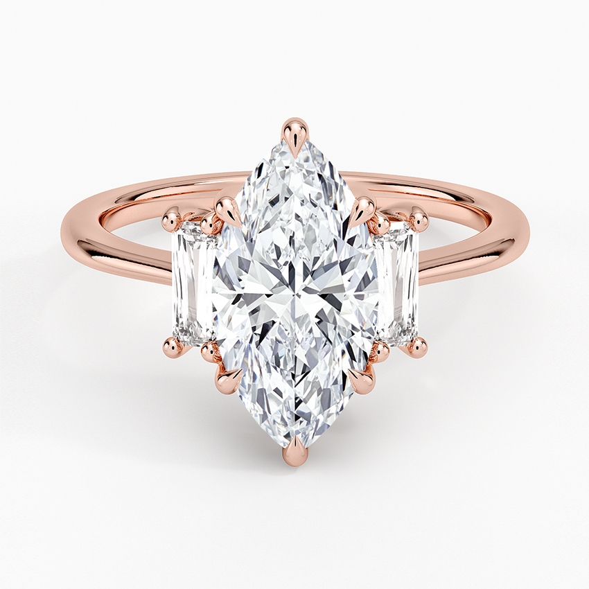 Vertical Baguette Three Stone Diamond Engagement Ring