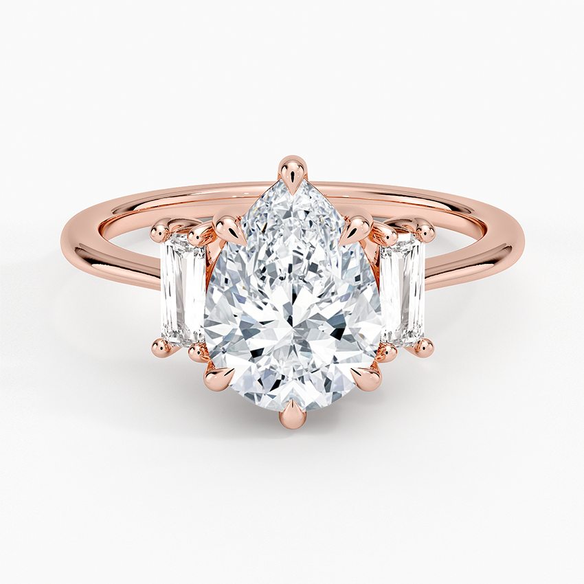 Vertical Baguette Three Stone Diamond Engagement Ring