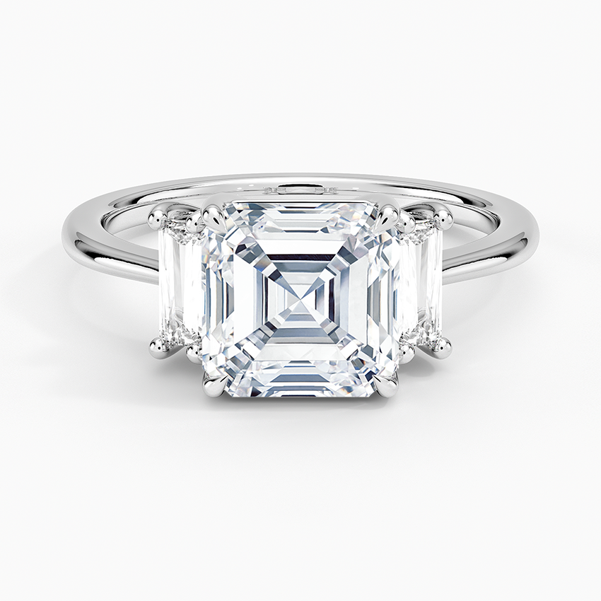 Vertical Baguette Three Stone Diamond Engagement Ring