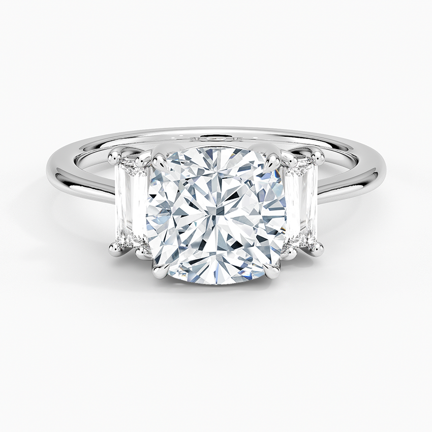 Vertical Baguette Three Stone Diamond Engagement Ring