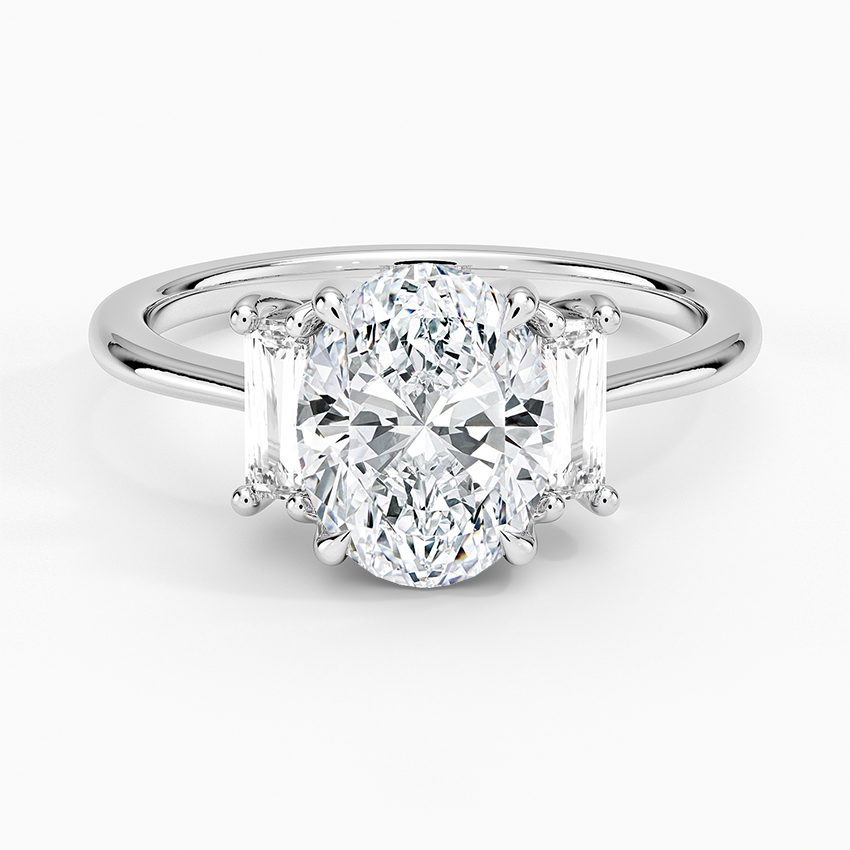 Vertical Baguette Three Stone Diamond Engagement Ring