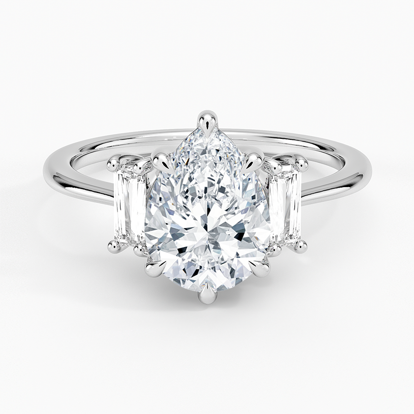 Vertical Baguette Three Stone Diamond Engagement Ring