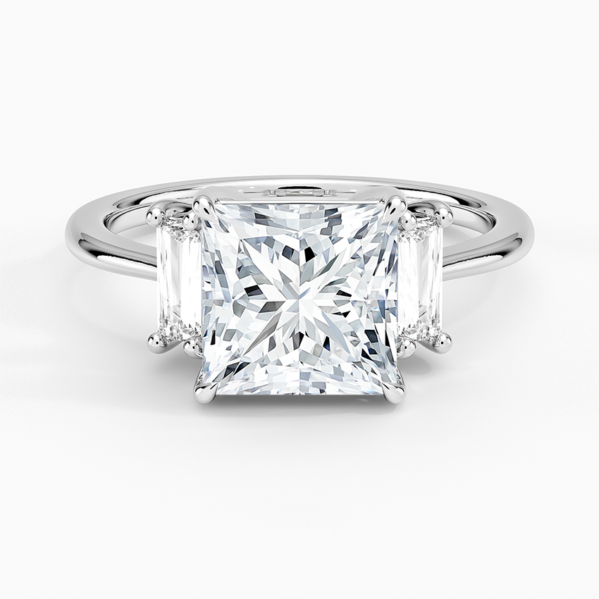 Vertical Baguette Three Stone Diamond Engagement Ring