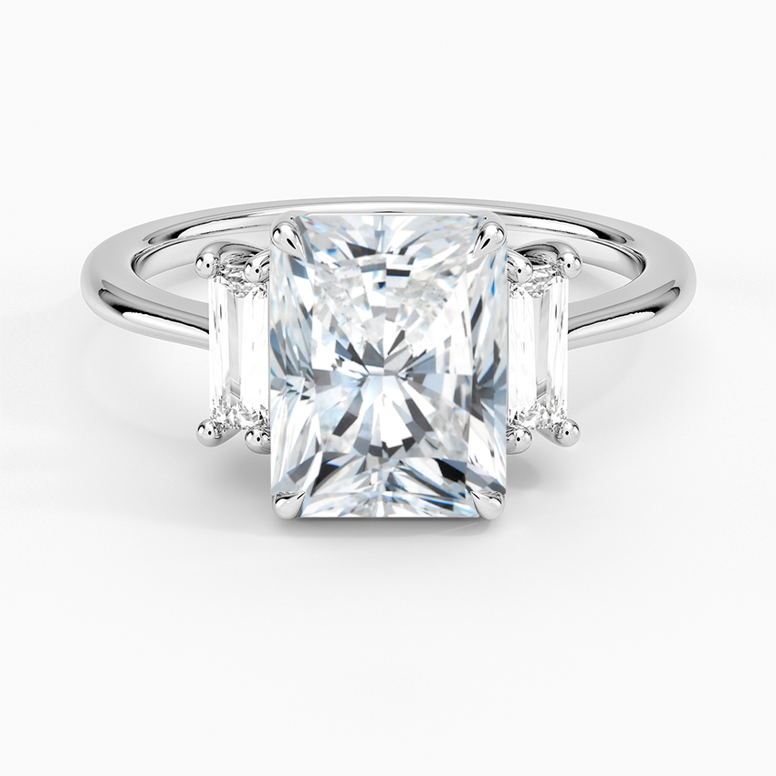 Vertical Baguette Three Stone Diamond Engagement Ring