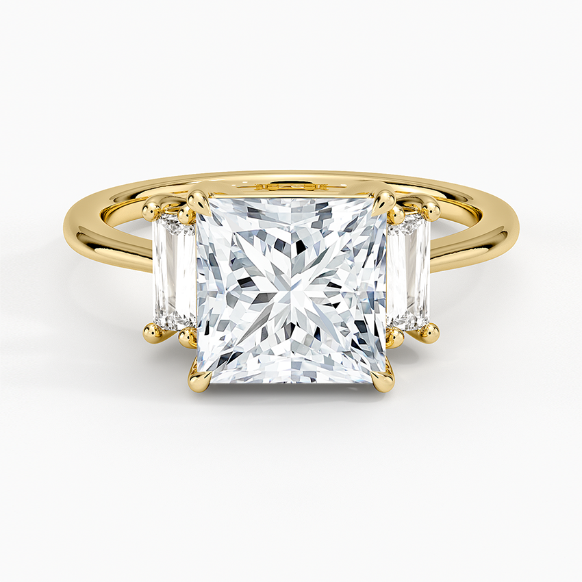 Vertical Baguette Three Stone Diamond Engagement Ring