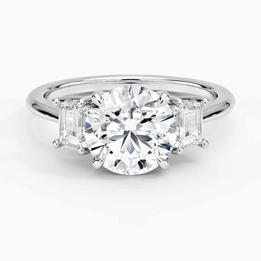 Embrace Three Stone Trapezoid Diamond Engagement Ring