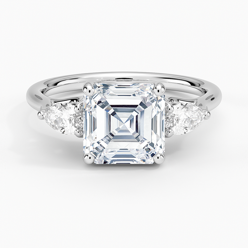 Trellis Three Stone Pear Diamond Engagement Ring