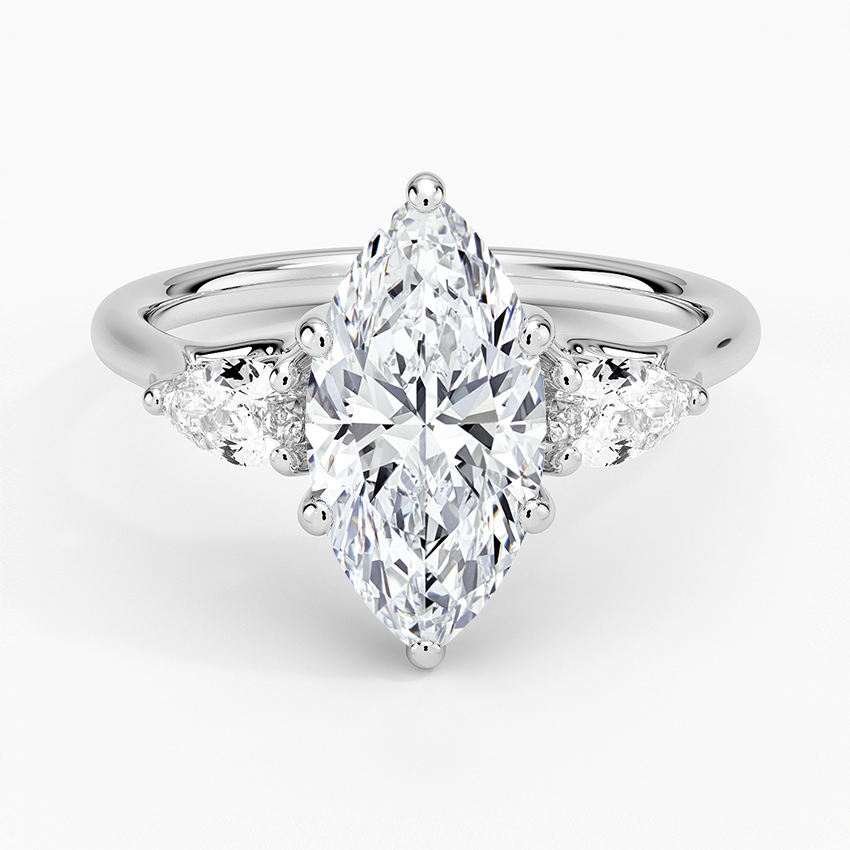 Trellis Three Stone Pear Diamond Engagement Ring