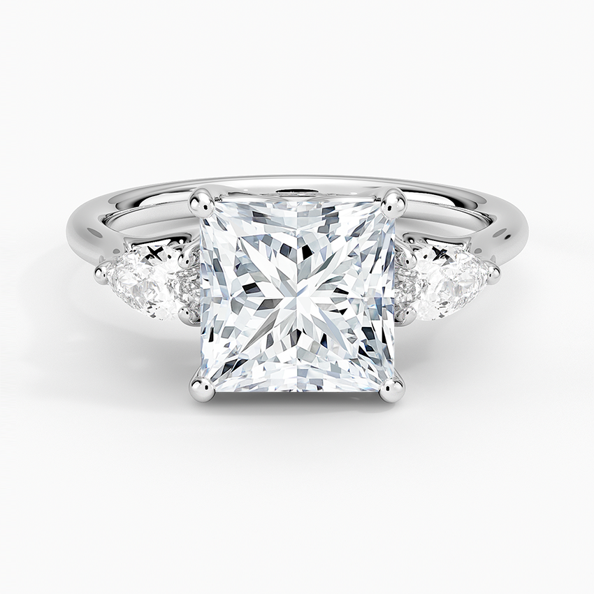 Trellis Three Stone Pear Diamond Engagement Ring