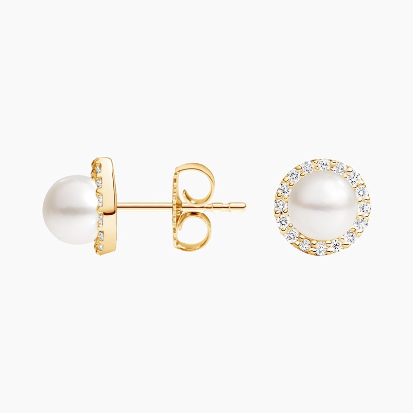 Freshwater Cultured Pearl Halo Diamond Earrings (5mm)