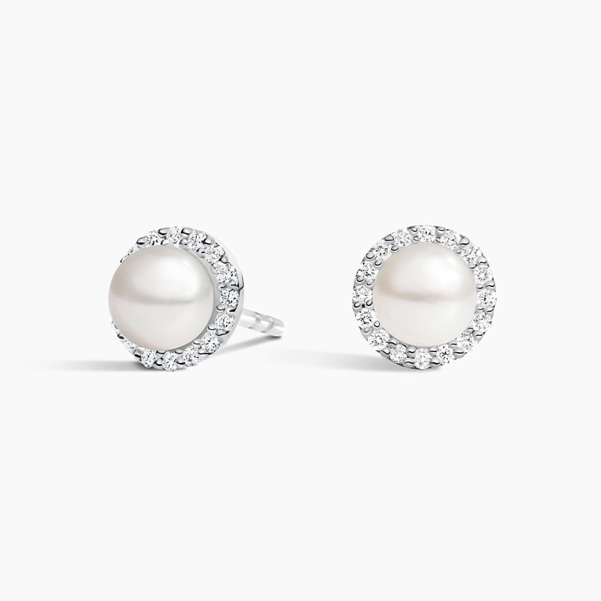 Freshwater Cultured Pearl Halo Diamond Earrings (5mm)