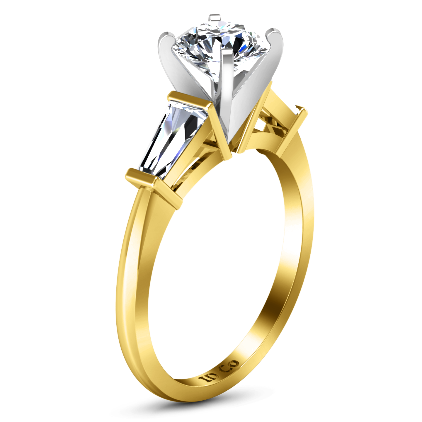 Three Stone Engagement Ring Prong Channel Set Tappered Baguette