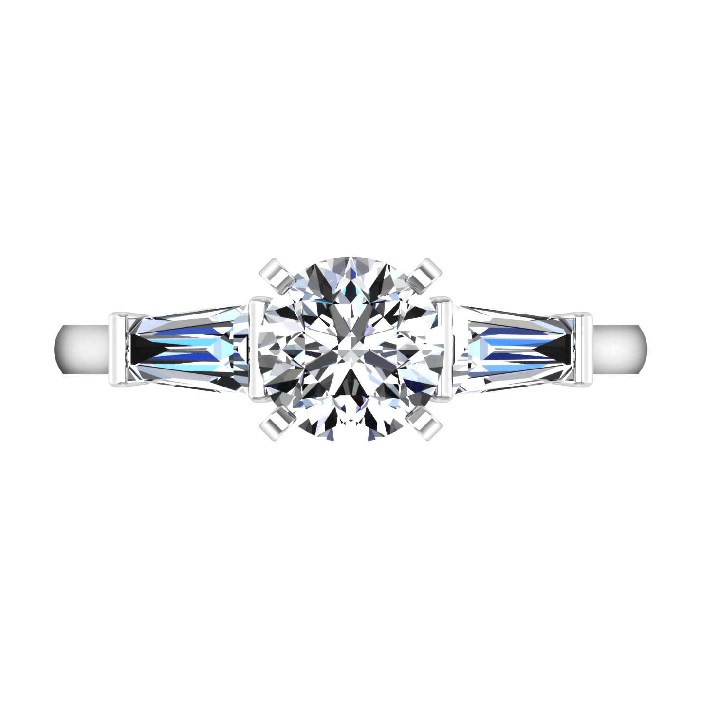 Three Stone Engagement Ring Prong Channel Set Tappered Baguette